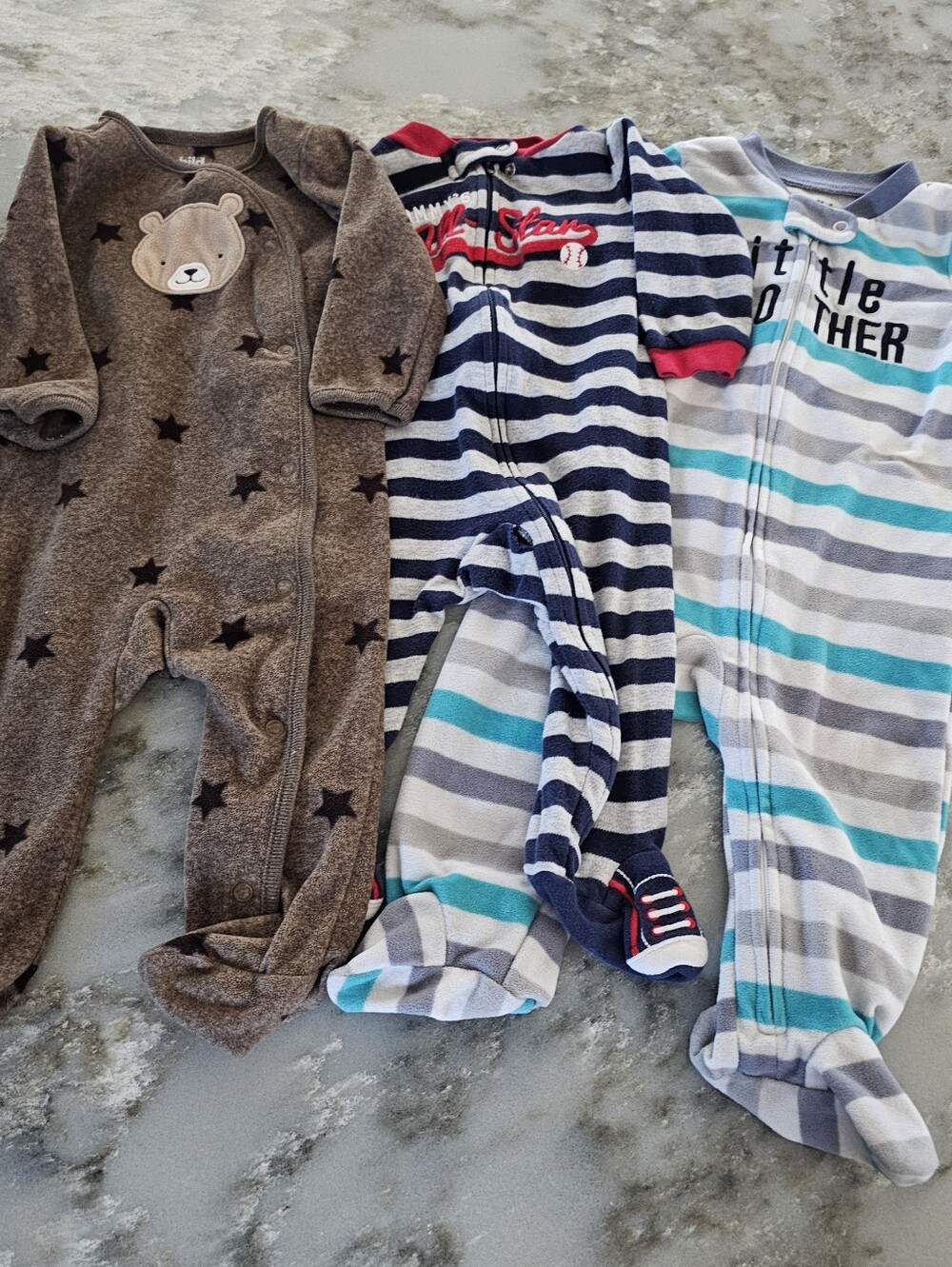 Lot of 3 Carters Baby Boy Fleece Pajamas Footed Sleepers 6-9 Months 9M Pjs Bear